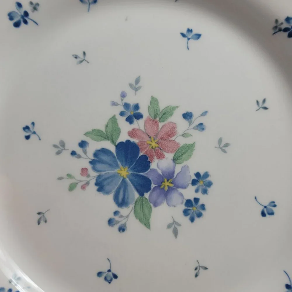 TWO Nikko Dauphine Dinner Plates Provincial Designs Blue & Pink Flowers